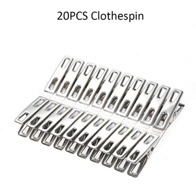 Pinces à linge en acier inoxydable, 20 pièces, pinces à linge en métal, pinces à vêtements pour chaussettes, pinces à vêtements pour la maison argenté