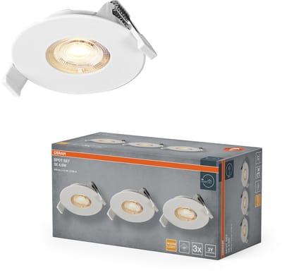 OSRAM Spot Set LED inbouwspot, 4,9W, 2700K, plafondspot 36°, wit, aluminium, warm wit, set van 3