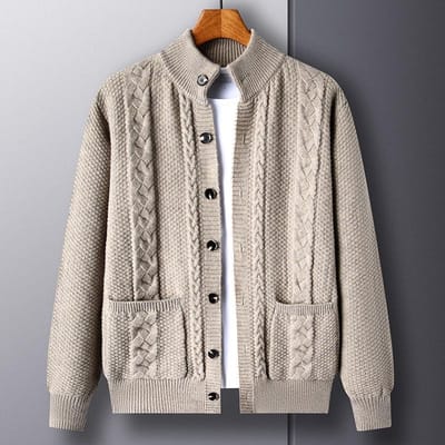 Herfst Ruit Heren Vest Dik Gebreide Jas Jong en Middelbare Leeftijd Heren Trui Jas 4XL gray