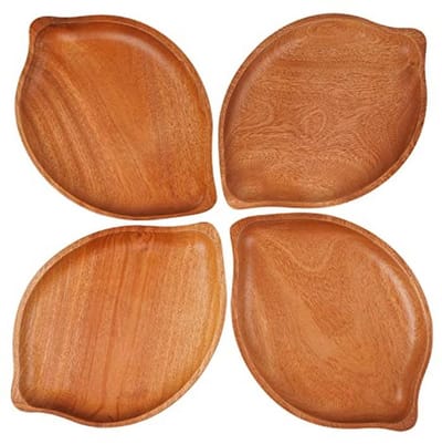 Set van 4 onbreekbare houten borden voor voorgerechten, snacks en desserts - Lichtgewicht en eenvoudig te reinigen