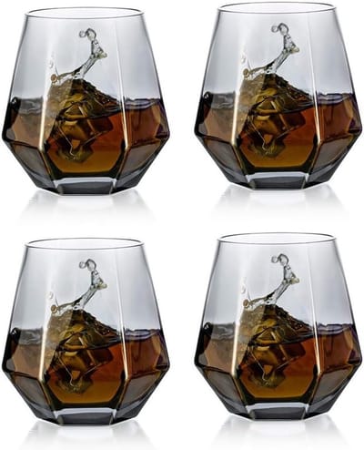 Set van 4 Diamantvormige Whiskey Glazen - Modern Tumbler voor Scotch, Bourbon en Rum - Perfect voor Water en Sap, 300ml
