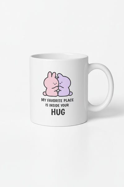 Mok met Schattige Knuffel Konijnen - Mijn Favoriete Plek Is Jouw Knuffel | Liefdes Mok