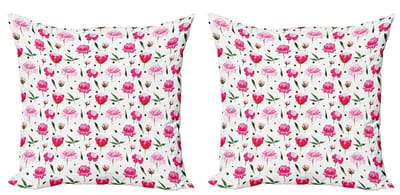 ABAKUHAUS Bloemenkussenhoes – 2x40x40 cm – Dubbelzijdig bedrukt – Microvezel Roze