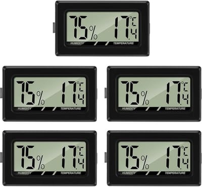 GELLDG 5 Stuks Hygrometer - Digitale Luchtvochtigheidsmeter - Thermometer - Vochtigheid Resolutie 1% Meetbereik 10-99% Nauwkeurigheid ±5% - Geschikt voor Binnen Kantoor Woonkamer - Kunststof - 48x28.5x15mm