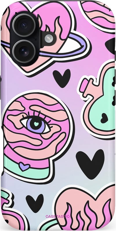 Casetastic hoesje geschikt voor Apple iPhone 17 - MagSafe - Dubbellaagse bescherming - Pastel Popart - Fashion Case - Lila Lichtgrijs Donkergrijs Lichtroze