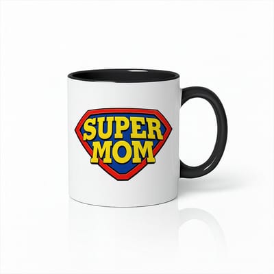 Super Mom Koffiemok met Zwart Oor en Binnenkant - Moederdag Cadeau - Stijlvolle Tweekleurige Beker