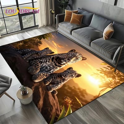 Tigre Lion Léopard Bête Animal Faune Cartoon Tapis Tapis pour Salon Chambre Canapé Décoration, Tapis de Sol Antidérapant 40x60cm( 15x23in )