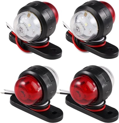Set van 4 Waterdichte LED Limietverlichting voor Trailers met Rubberen Houder - 12V 24V Markerlichten voor Caravans, Trucks en Auto's in Wit en Rood