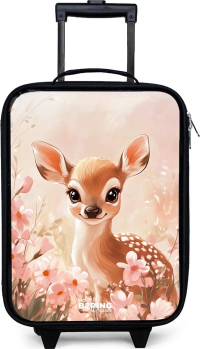 NoBoringSuitcases.com® - Kinderkoffer jongen - Kindertrolley meisje - Hertje - Ogen - Stippen - Bloemen - Koffer kind lichtgewicht - Reiskoffer trolley voor kinderen - Koffertje met lichtgevende wieltjes - Rolkoffer zwart