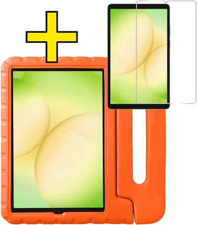 Hoes - Geschikt voor Samsung Galaxy Tab A11 - Met Screenprotector - Kinderhoes Shockproof Bumper - Kidsproof Case - Tablet Hoesje - Kinder Hoesje Cover - Oranje