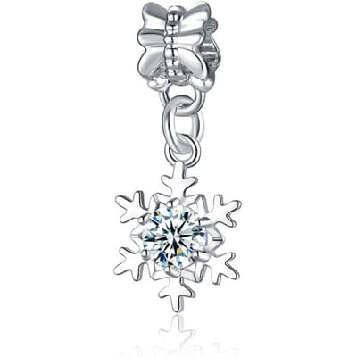 Authentique Argent Sterling 925 Pendentif Flocon de Neige Zircone Cubique Claire Breloques Fleur Convient Bracelet de Marque Bijoux de Mode DIY gray