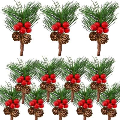 Dailygoods - 12 Stuks Kerstbessen en Dennenappels - Kunstmatige Bloemen voor Kerstversiering