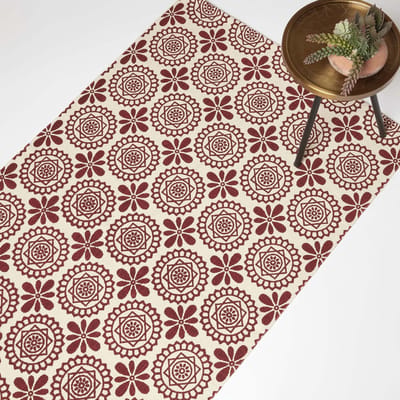 Homescapes Cassia handgeweven katoenen vloerkleed - 90 x 150 cm, rood en wit patroon