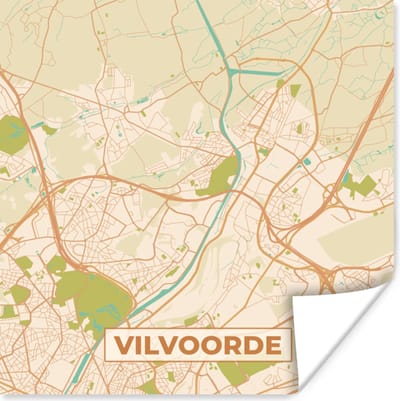 Poster Vilvoorde - Vintage - Kaart - Stadskaart - Plattegrond - 100x100 cm XXL
