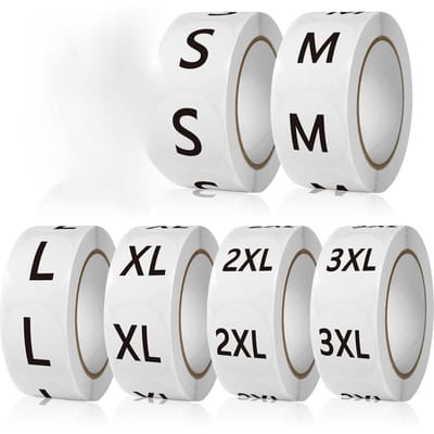 6 Stuks S-3XL Kleding Maatlabel Stickers 500 Stickersrol Zelfklevende Kleding Universele Maatlabels Schoenen en Hoeden Maat Display gray