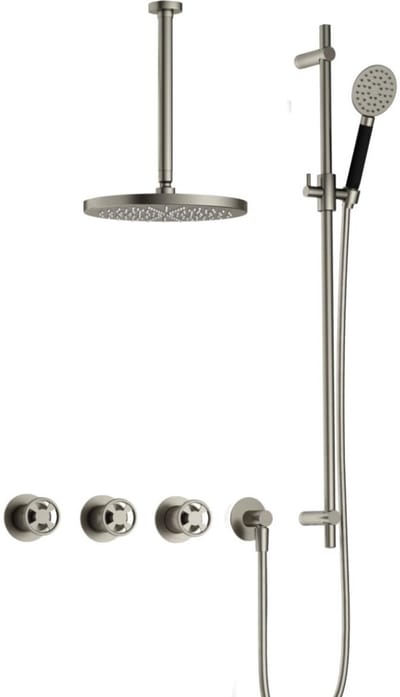 Hotbath Cobber - CW7067 - Inbouw Regendoucheset - Geborsteld Nikkel - 2 Stopkranen - Thermostatisch - Plafondbuis 30 cm - Hoofddouche 300 mm - Ronde Handdouche 3 Standen - Glijstang 900 mm - Waterbesparend