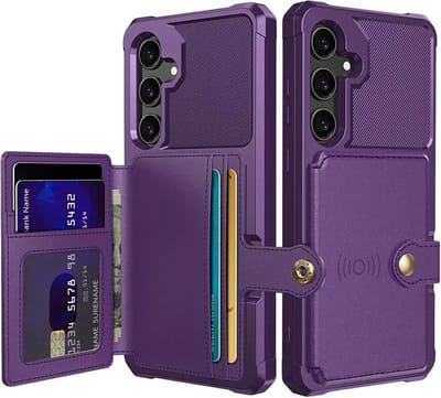 Portemonnee Hoesje Geschikt voor Samsung Galaxy S24 FE - Back Cover met Pasjeshouder - Telefoonhoesje voor Pinpas - Kaarthouder op Achterkant - Case met Magneet voor Auto Houder Paars