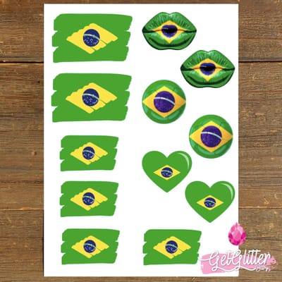 GetGlitterBaby® Plak Tattoos Voetbal / Tijdelijke Tattoo Sticker / Nep Tatoeage / Gezicht en Lichaam Schmink Versiering - Brazilië / Braziliaanse vlag / Brasil