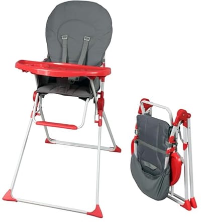 SnelShoppen - Vaste Opvouwbare Kinderstoel | Ultra Compact en Licht | Afneembaar Verstelbaar Rek | Rood voor Thuis, Tuin, Camping en Feesten