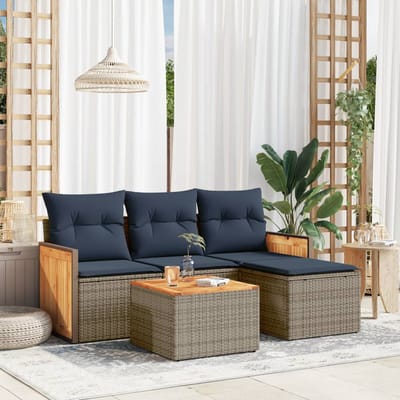 vidaXL - 5-delige - tuinbankset - met - kussens, - grijs - polyrotan