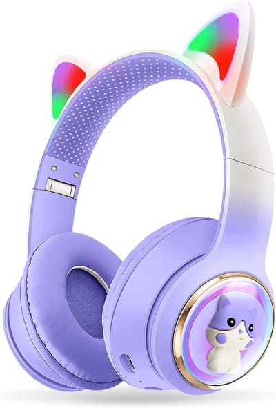 Bluetooth Kinderhoofdtelefoon, LED Licht Kattenoor Draadloze Hoofdtelefoon, Bluetooth-compatibele 5.3 Stereo headsets, Opvouwbare Kinderhoofdtelefoon Over Oor voor PC Telefoon Ipad Studie Reizen
