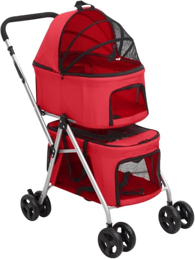Hondenwagen Opvouwbaar - Hondentrolley Reizen - Comfortabel Vervoer - Twee Aparte Cabines - 83 x 48 x 97 cm - Rood