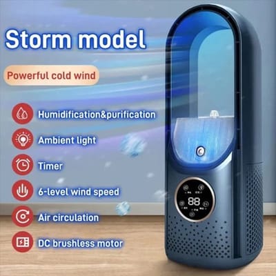 Draagbare mini-airconditioner - 6 ventilatorsnelheden - Mini-luchtkoeler - Compact en draagbaar - Stille werking - Geen slang of afvoerbuis nodig - Blauwe ventilator zonder bladen voor koeling op waterbasis