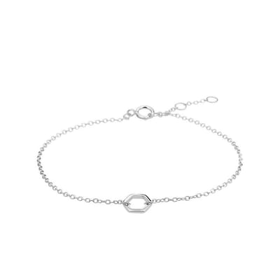 YO&NO - Armband - Zilver - Anker - Zeshoek - 8mm - 16,5/17.5 /18,5cm - Sieraden Vrouw - Gerhodineerd - Zilver 925