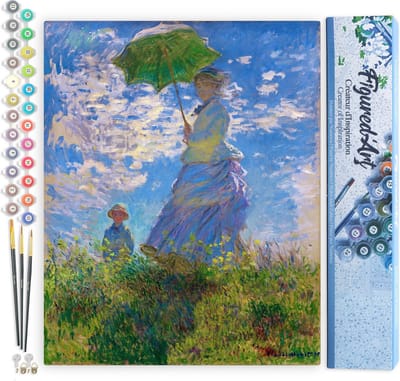 Figured'Art Schilderen op Nummer Volwassenen canvas De Wandeling - Monet - Handwerk acrylverf Kit DIY Compleet - 40x50cm zonder frame