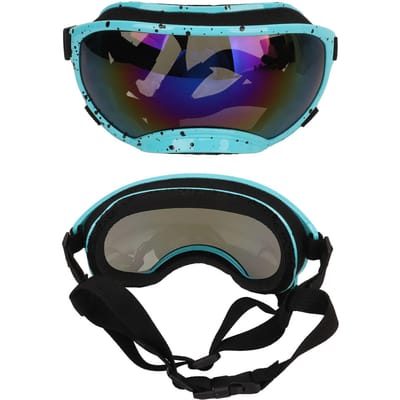 Lunettes de soleil pour chien Lentille PC Coupe-vent Protection UV Lunettes de soleil cool pour animaux de compagnie avec sangle réglable Lentille bleue gray