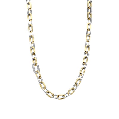 TI SENTO Dames Ketting - 925 zilver - Zirkonia met geel verguld - Maat 48 - 34065ZY