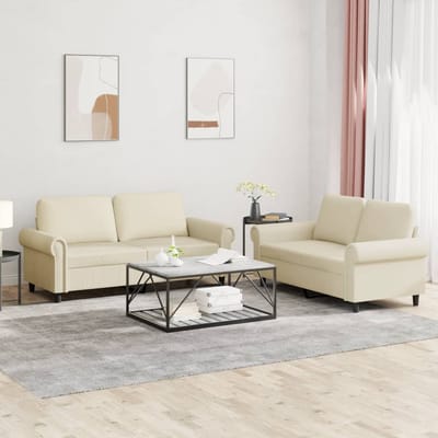 vidaXL - 2-delige - Loungeset - met - kussens - kunstleer - crème