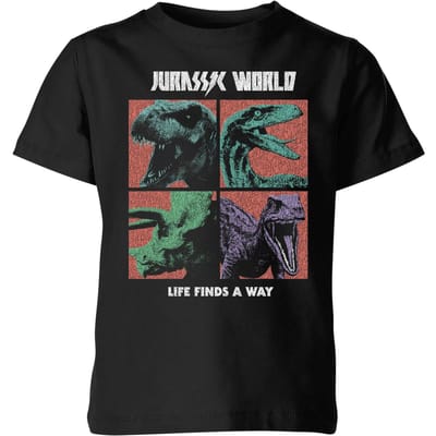 Jurassic Park World Four Colour Faces Kids' T-Shirt - Black - 110/116 (5-6 jaar)