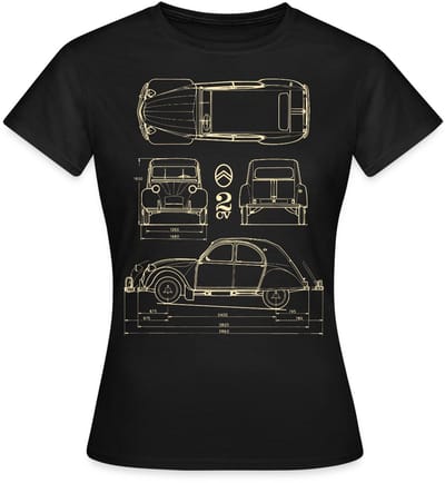 Citroën 2CV Maat Specificaties Blauwdruk T-Shirt Dames