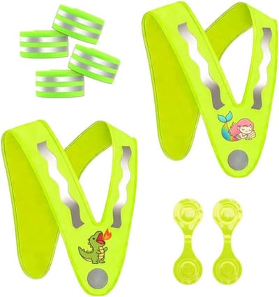 Reflecterend veiligheidsvest en accessoires voor kinderen - 2 chalecos met 4 brazaletes en 2 clips - ideaal voor buitenactiviteiten 's nachts