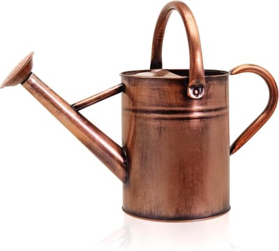 Metalen gieter - vintage gegalvaniseerd staal voor buiten - afneembare roos - tuinplanten - 38 liter - koperkleurig.