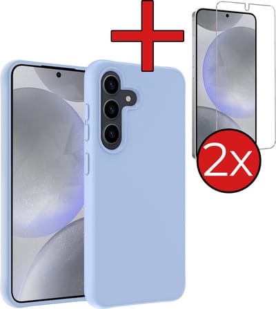 Hoesje - Met 2x Screenprotector - Geschikt voor Samsung Galaxy S24 - Sterk & Shockproof - Telefoon Hoes - Back Cover - Siliconen Case - Telefoonhoes - Lichtblauw