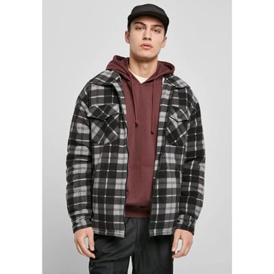 Urban Classics Plaid Teddy Lined Shirt Jacket Winterjas zwart-wit M