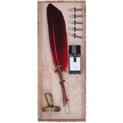 Stylo Plume Alliage de Zinc Haute Douceur Couleurs Élégantes Style Rétro Européen Stylo à Plumes pour Écrire Dessiner Rouge rouge