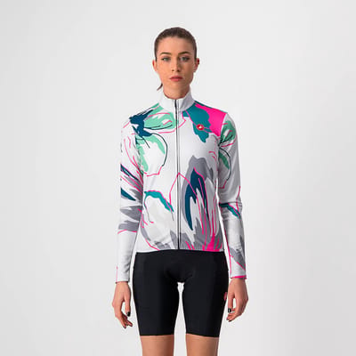 Castelli Fietsshirt lange mouwen Dames Zilver Multikleur - UNLIMITED W THERMAL JERSEY SILVER GRAY TEALBLUE FLOWERS - M