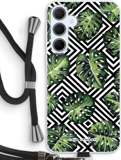 Case Company® - Hoesje met koord geschikt voor Samsung Galaxy A35 hoesje met Koord - Geometrische jungle - Telefoonhoesje met Zwart Koord - Bescherming aan alle Kanten en Over de Schermrand