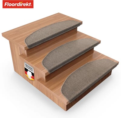 FLOORDIREKT Trapmat London - Zelfklevend & Antislip - Set Van 15 - Beige - 23,5 x 65 cm - Halfrond