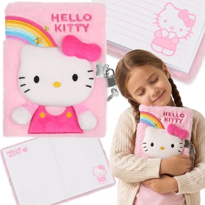 Hello Kitty Pluche notitieboekje voor meisjes, dagboek aan een sleutelhanger, gelinieerd schoolschrift A5