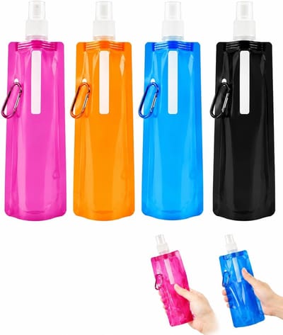 drinkfles 4 stuks, BPA-vrij, ideaal voor festival, wandelen en outdoor. Lichtgewicht, herbruikbaar en ruimtebesparend voor sport, reizen, kamperen.