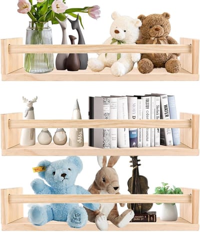 Drie Delige Wandplank van Hout 42x10x9cm, Zwevende Plank van Natuurlijk Vurenhout, Ideaal voor Opslag in Slaapkamer, Keuken en Woonkamer Decoratie