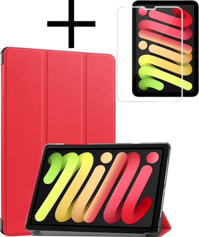Hoes - Geschikt voor Apple iPad Mini 7 (2024) - 8.3 inch - 7e Generatie - Met Screenprotector - Trifold Bookcase - Hard Cover - Hardcover Book Case - Tablet Hoesje - Rood