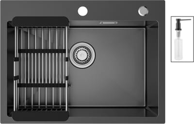 Sofetiy MAX Spoelbak Keuken 60x45cm - Spoelbak Keuken met Kraangat en Zeepdispenser - Keuken Gootsteen - Spoelbak met Afdruipgedeelte - Antraciet