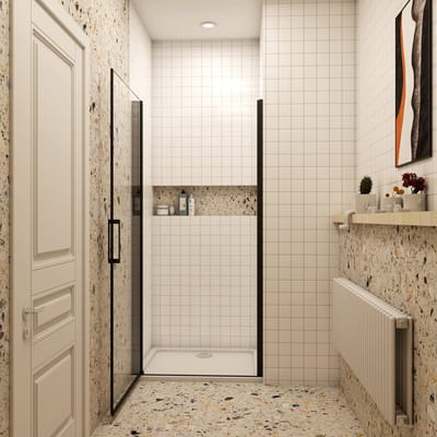 Douchedeur pendeldeur 90x200cm niche 8mm gehard glass easyclean mat zwart aluminium profiel