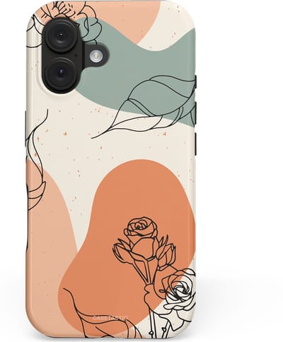 Casetastic hoesje geschikt voor Apple iPhone 16 - MagSafe - Dubbellaagse bescherming - Lijnenspel roos - Fashion Case - Saliegroen Perzik Zand
