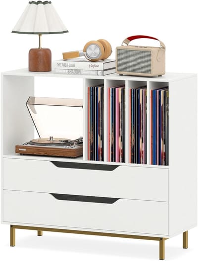 Platenspelermeubel - LP-kast - Platenspelerkast - Draaitafelstandaard - Platenspelerstandaard - Vintage Displayplank - Wit